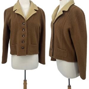 Vintage Casual Corner Boiled Wool Jacket Button Collared Brown Tan Womens Large
